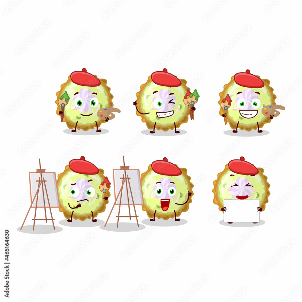 Artistic Artist of key lime pie cartoon character painting with a brush Artistic Artist of key lime pie cartoon character painting with a brush