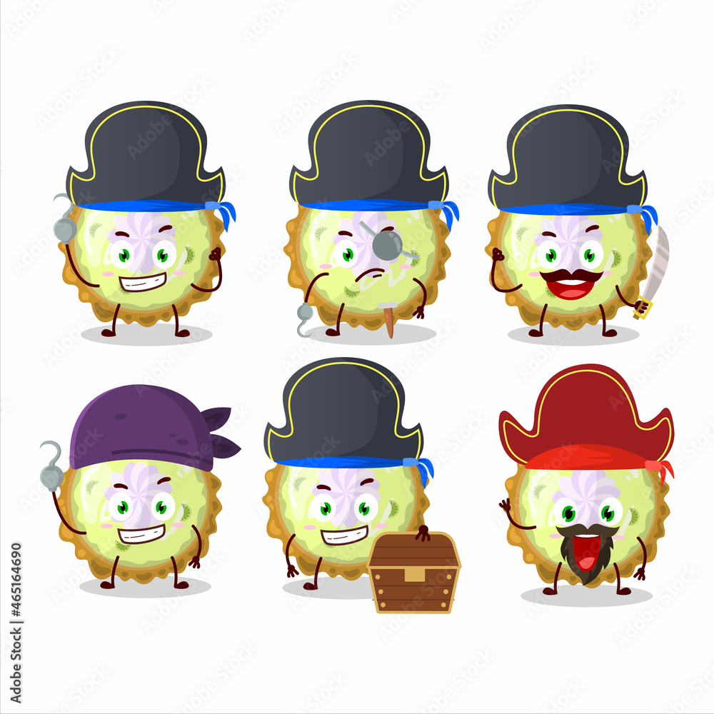 Cartoon character of key lime pie with various pirates emoticons Cartoon character of key lime pie with various pirates emoticons