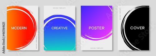 Set of modern cover design template with round brush strokes  for presentation, infographics and event promotion. Vector