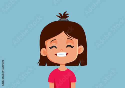 Happy Little Girl Grinning Face Vector Cartoon