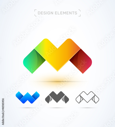 Letter M and W logo design elements in modern 3d style. Company or Application icon