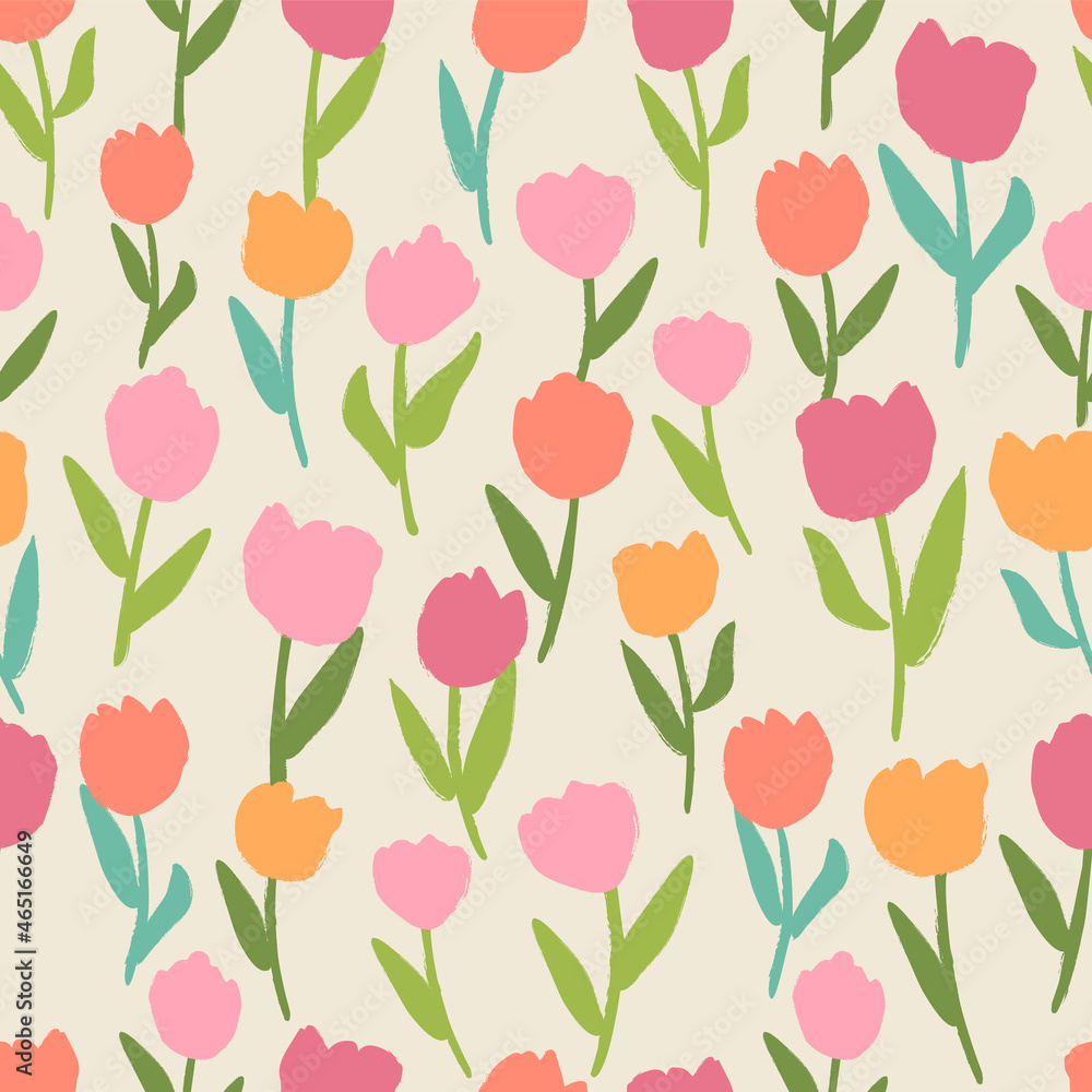 Brushed style tulip seamless pattern background.