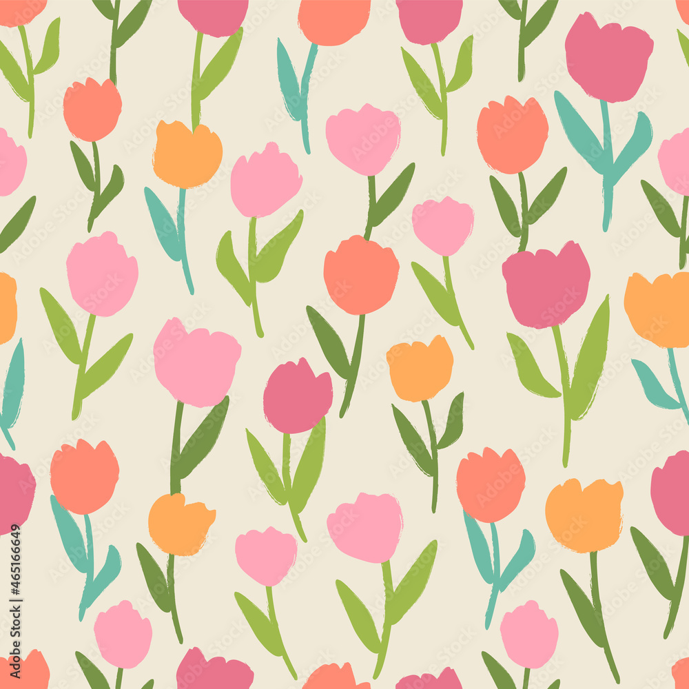Brushed style tulip seamless pattern background. Brushed style tulip seamless pattern background.