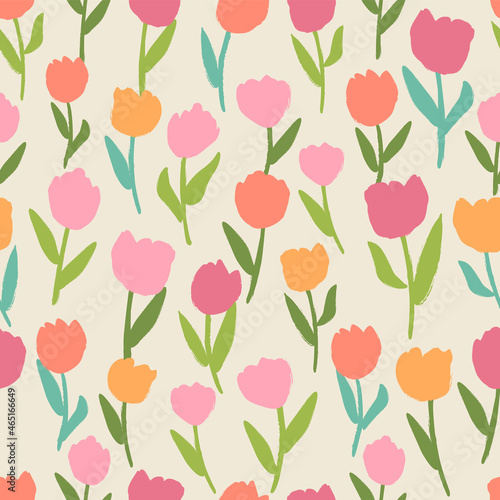 Brushed style tulip seamless pattern background. © NTRdesign