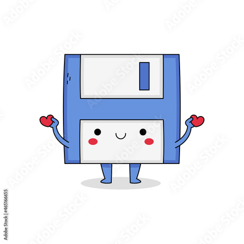 Cute floppy disk cartoon character spreading love