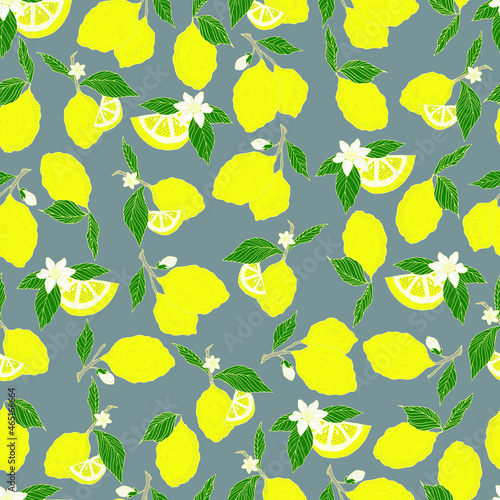 vector seamless pattern lemons and sliced lemons on a pink background. Summer lemon pattern for background, fabric, paper, textile, invitations, web pages.