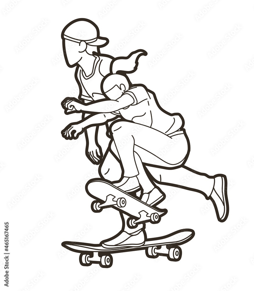 Skateboarder Playing Together Group of Skateboard Players Extreme Sport Action 