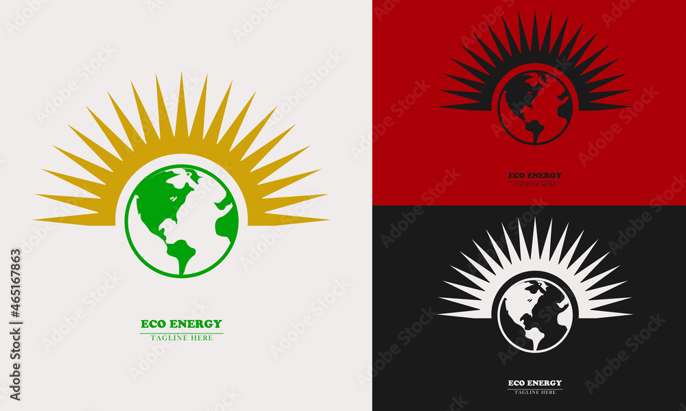 Fototapeta premium yellow sunshine and globe element icon logo