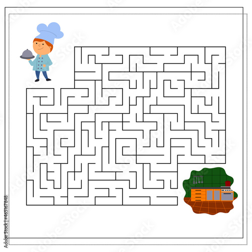 A logic game for children, go through the maze, cook in the kitchen. vector isolated on a white background