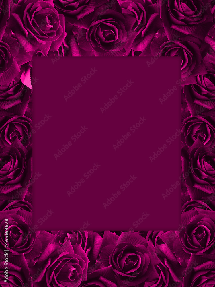 pink roses flower template background, wedding card, name card, tropical foliage background, copy space