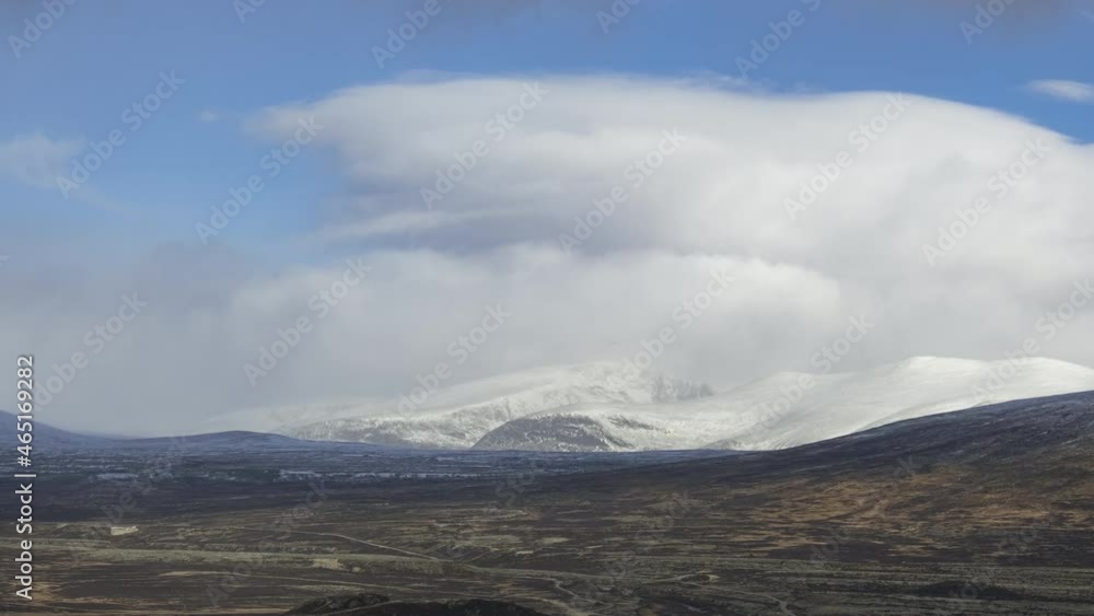 Timelapse Of Spectacular Snohetta View Point With White Clouds Moving in Dovrefjell Mountains Hjerkinn, Norway. - Zoom Out Timelapse Of Spectacular Snohetta View Point With White Clouds Moving in Dovrefjell Mountains Hjerkinn, Norway. - Zoom Out