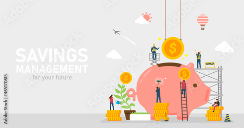 Saving money concept vector web banner illustration