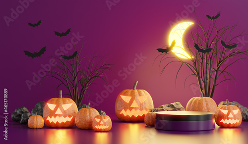 Halloween background with podium for product display  3d rendering.