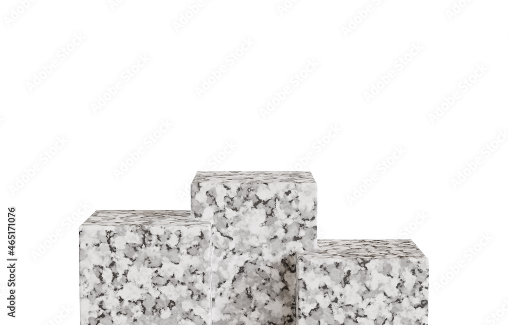 Marble podium isolated on white background for advertising product display with copy space, 3d illustration. Marble podium isolated on white background for advertising product display with copy space, 3d illustration.