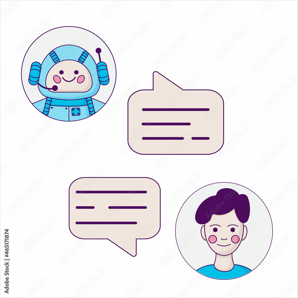 Chatbot concept. Man chatting with chat bot. User ask robot the question and get an answer. Chatbot concept. Man chatting with chat bot. User ask robot the question and get an answer.