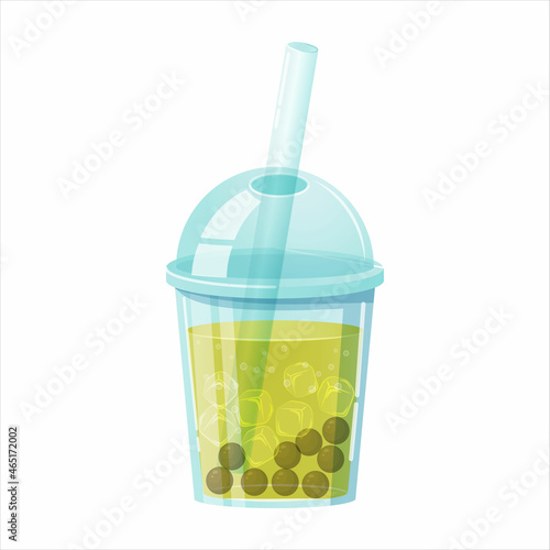 Milk bubble tea vector drink tapioca cup. Boba bubble tea pearl taiwan thai drink tapioca.