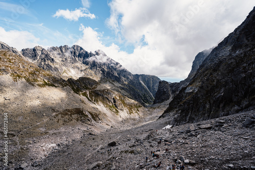 Hiking the Great Cold Valley/ velka studena dolina/ to Zbojnicka cottage and teryho cottage through priecne saddle. High Tatras National park , Slovakia. Slovakia landscape photo