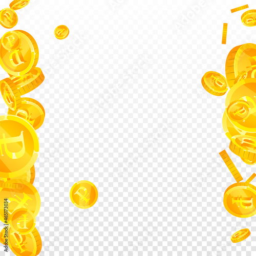 Russian ruble coins falling. Admirable scattered RUB coins. Russia money. Enchanting jackpot, wealth or success concept. Vector illustration.