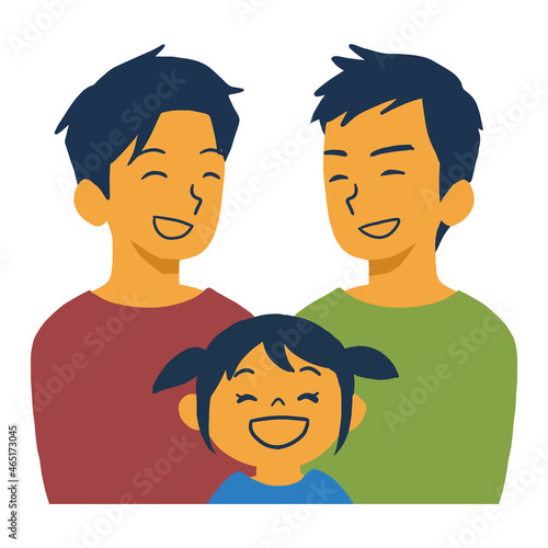 笑顔の同性パートナーと女の子の家族のイラスト