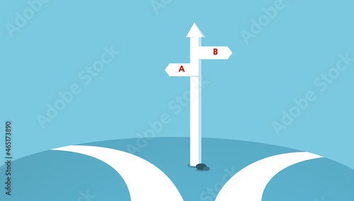 Road fork. Vector illustration in flat design.