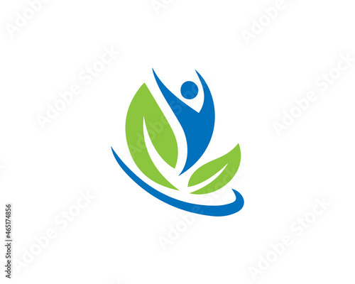 Human Medical Health Logo Icon Design With Leaf Symbol Vector Element.