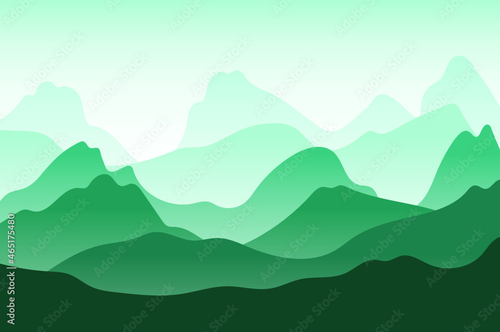 Vector landscape with fog  of green mountain. eps file