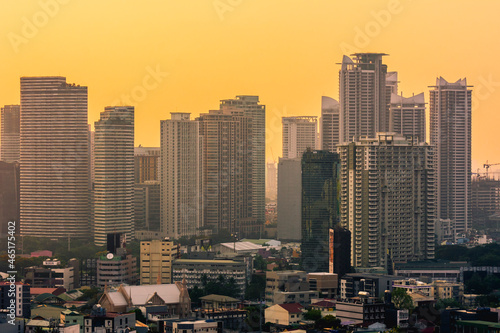 Metro Manila, Philippines - June 2021: Rockwell center in Makati during a hazy late afternoon. photo