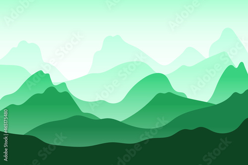 Fototapeta Naklejka Na Ścianę i Meble -  Vector landscape with fog  of green mountain. eps file