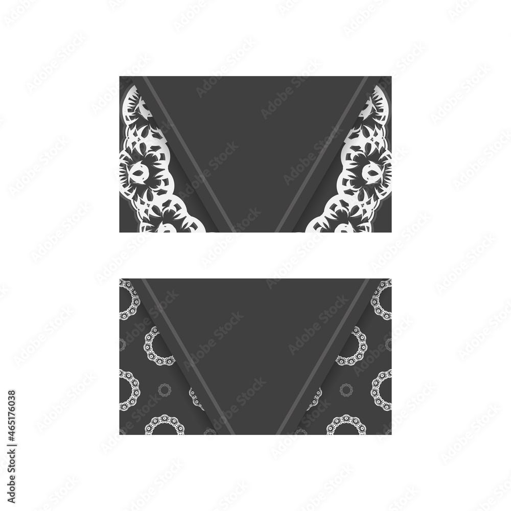 Black business card with Greek white ornaments for your brand. Black business card with Greek white ornaments for your brand.