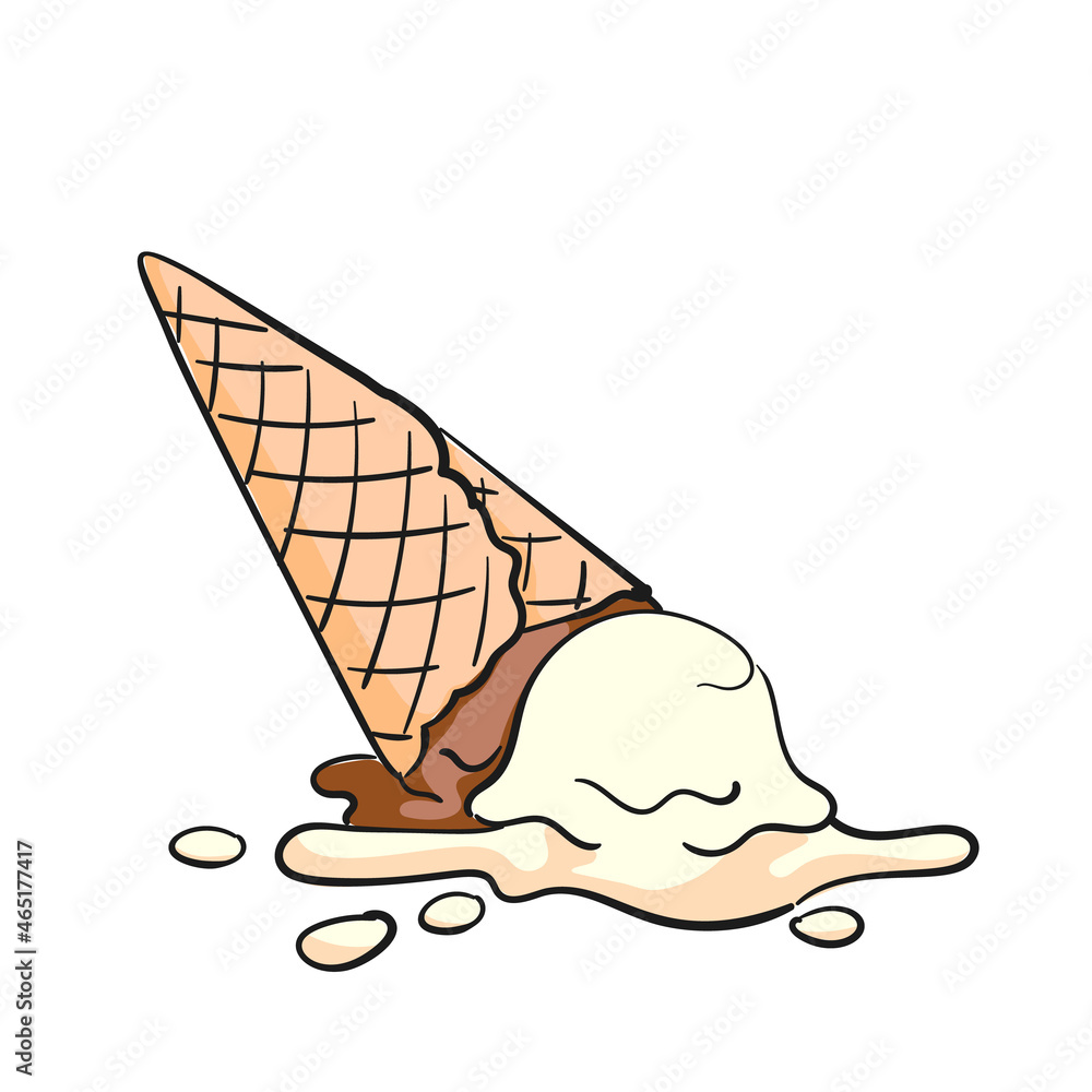 Dropped ice cream doodle two scoops vanilla chocolate ice cream waffle cone  clipart white background, Vector illustration delicious food Stock Vector |  Adobe Stock