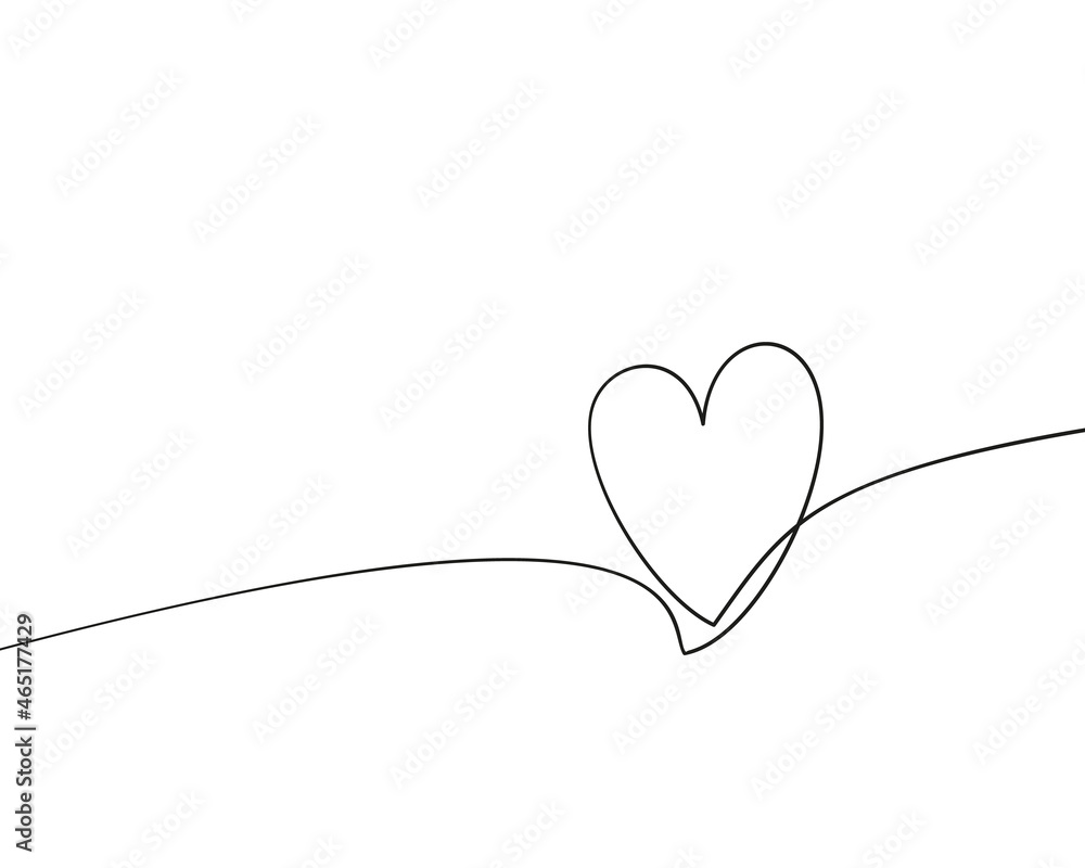 Heart shape continuous one line drawing, Black and white vector minimalist illustration of love concept made of one line