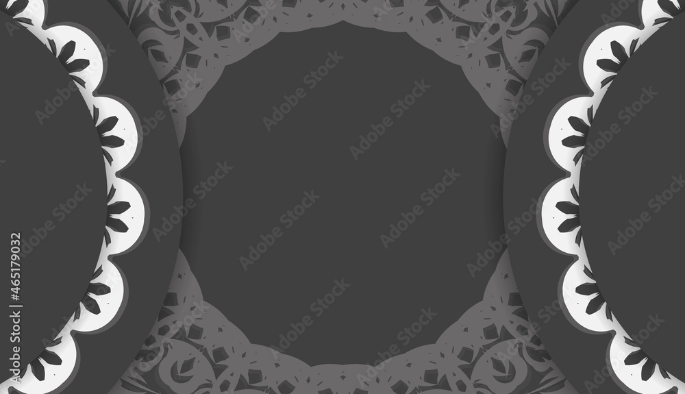 Baner of black color with mandala white ornament for design under your logo or text