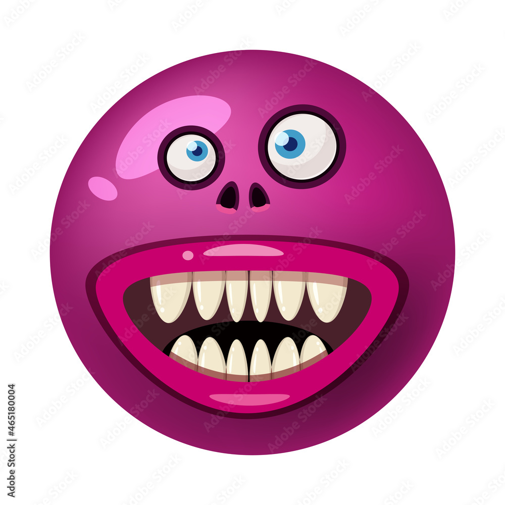 Monster face cartoon round icon head Halloween character. Illustration, sticker, emblem funny cute mask, vector Monster face cartoon round icon head Halloween character. Illustration, sticker, emblem funny cute mask, vector