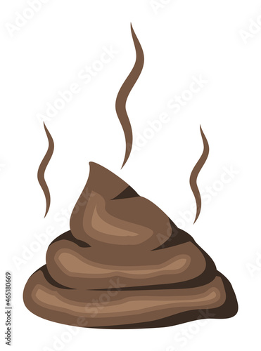 Pile of Shit Isolated on White. Stinking Poo Icon. Smelling Fecal. Cartoon Stool. Excrement, Crap. Flat Vector Illustration
