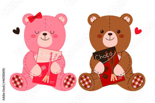 A cute teddy bear couple holding a box of pepero sweets. Concept illustration to commemorate the Korean event Pepero Day.