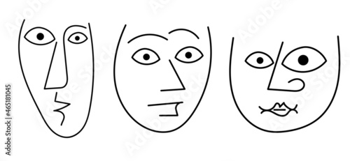 Set of minimalistic modern sketches - portrait of a man without background