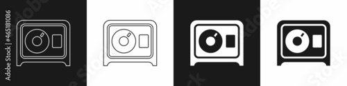 Set Safe icon isolated on black and white background. The door safe a bank vault with a combination lock. Reliable Data Protection. Vector
