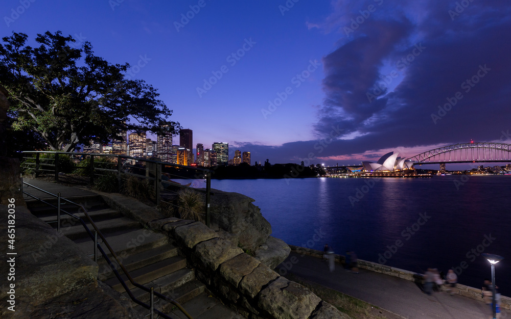 Sydney city coastline in the evening, with the city CBD in the distance
