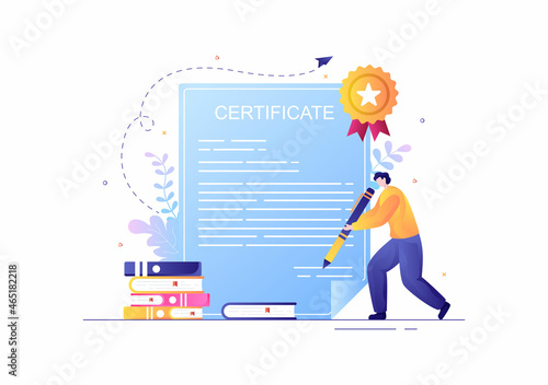 Certificate Document Icon with License Badge, Diploma and Medal for Website, Poster or Brochure Background Vector Illustration