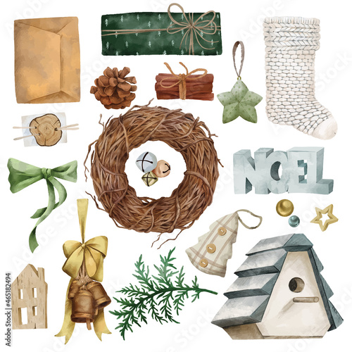 Rustic christmas elements collection, hand drawn vector