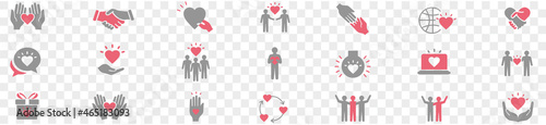 Friendship partnership handshake and love line icons. 