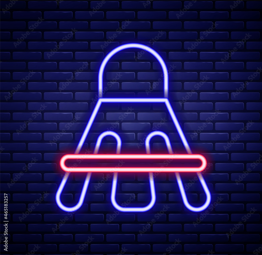 Glowing neon line Badminton shuttlecock icon isolated on brick wall background. Sport equipment. Colorful outline concept. Vector Glowing neon line Badminton shuttlecock icon isolated on brick wall background. Sport equipment. Colorful outline concept. Vector