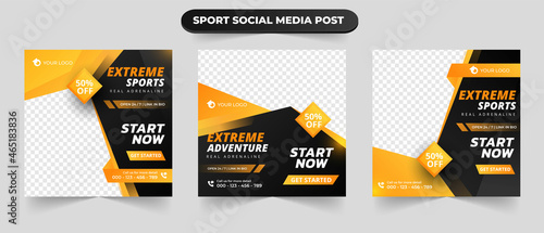 Set of sports Training and fitness concept for social media post collection to promote and advertise template with photo