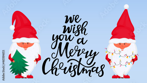Christmas gnomes. Greeting card for New Year and Christmas.