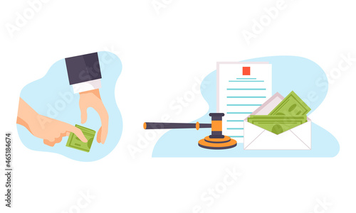 Human Hands Giving and Taking Dishonest Money Vector Set
