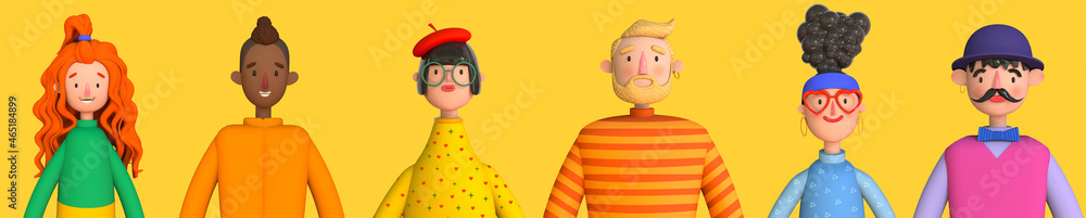 Collection of 3D avatars of young men and women. Group of friendly diverse people standing together. Trendy 3d illustration	
 - obrazy, fototapety, plakaty 