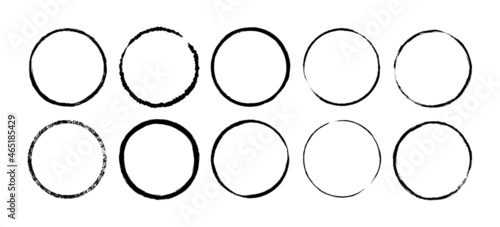 Ink circle frame. Grunge empty black boxes set. Oval borders collections. Rubber stamp imprint. Vector illustration isolated on white background.