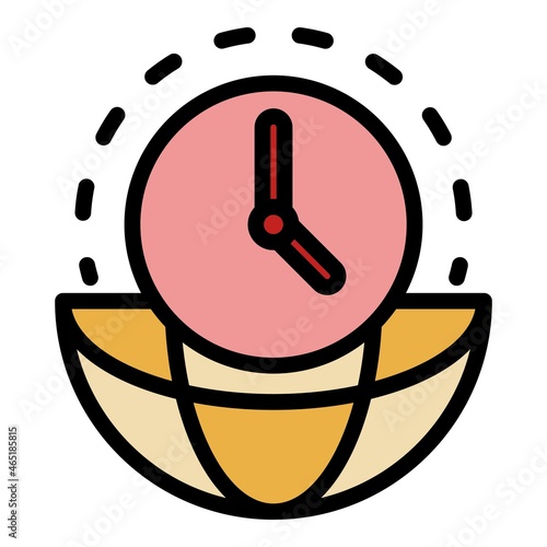 Clock and hemisphere icon. Outline clock and hemisphere vector icon color flat isolated