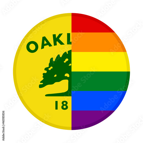 round icon with oakland and rainbow flags. vector illustration isolated on white background