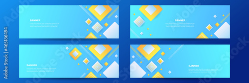 Web banner design set, template header for site. Geometric shapes, wide abstract background